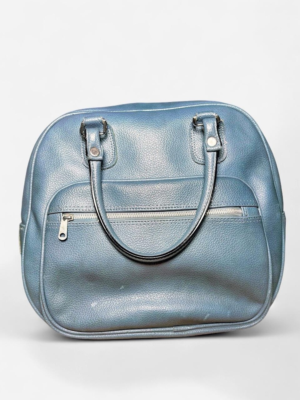 Vintage 1960s 1970s Blue Vinyl Carry On Shoe Tote Luggage Locking Zipper MCM